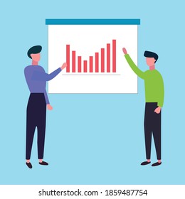 Business Man Icon Flat Vector Illustration, Meeting Discussing Increase Chart Market