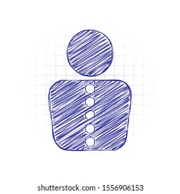 business man icon. Hand drawn sketched picture with scribble fill. Blue ink. Doodle on white background