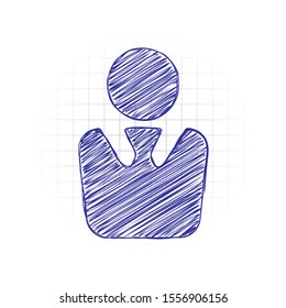 business man icon. Hand drawn sketched picture with scribble fill. Blue ink. Doodle on white background