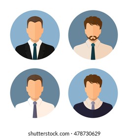 Business man icon isolated on a white background. Collection round the avatar. Modern design flat style. Vector. Stoke