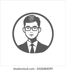 Business man icon. Male face silhouette with office suit and tie. User avatar profile.