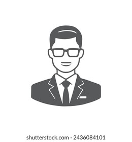 Business man icon. Male face silhouette with office suit and tie. User avatar profile.