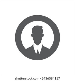 Business man icon. Male face silhouette with office suit and tie. User avatar profile.