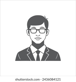 Business man icon. Male face silhouette with office suit and tie. User avatar profile.