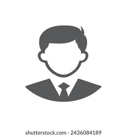 Business man icon. Male face silhouette with office suit and tie. User avatar profile.