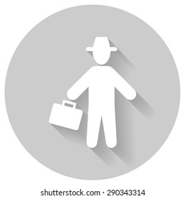 Business man icon with shadow, isolated white on gray background, people vector symbol