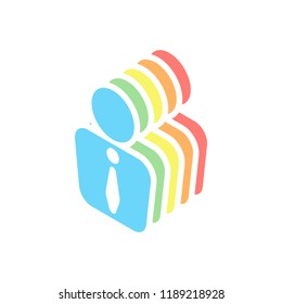 business man icon. Stack of colorful isometric icons on white background