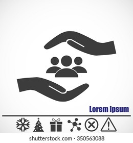 Business man icon. Team work.Bonus icons: snowflake, Christmas tree, gift, molecule, delete icon and Hazard warning attention sign.