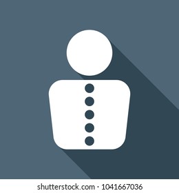 business man icon. White flat icon with long shadow on background