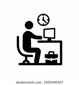 Business man  icon working at his office desk. Flat vector illustration isolated on white background.