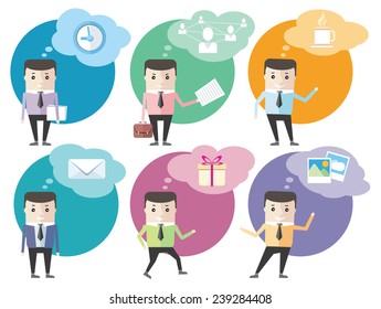 Business man icons with dialog bubbles isolated on white