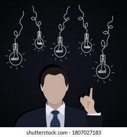 business man and idea concept vector illustration lamps office 