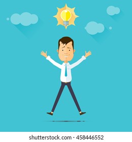 Business man and idea lemp, idea concept. vector illustration in flat style isolated from the background