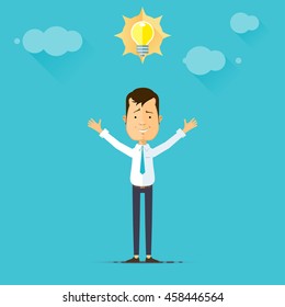 Business man and idea lemp, idea concept. vector illustration in flat style isolated from the background