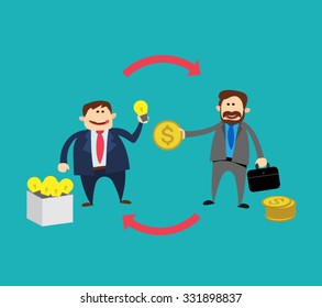 business man with idea. business man with money. trading ideas