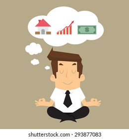 business man imagine building to home revenue, money, in the future. vector