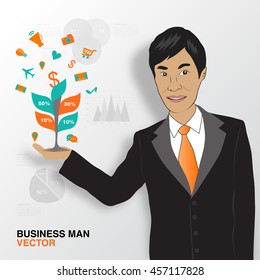 Business man and infographics, vector