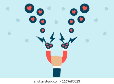Business man or internet marketer hand holding horseshoe magnet attract love reaction engagement