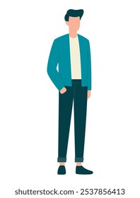Business man in jacket isolated on white background. Flat faceless style. Vector illustration