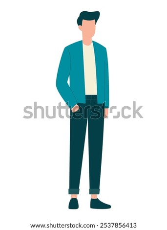 Business man in jacket isolated on white background. Flat faceless style. Vector illustration