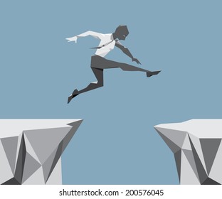 The Business Man Jump across the chasm, illustration and design.