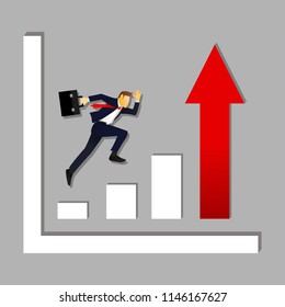 business man jump or step forward. moving to the goal with growth diagram or chart. investment , marketing and financial opportunities. cartoon vector illustration.