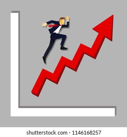 business man jump or step forward. moving to the goal with growth diagram or chart. investment , marketing and financial opportunities. cartoon vector illustration.