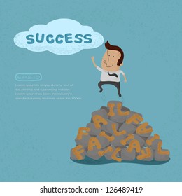 Business man jumping over the Failure go to success , symbolizing the overcoming of an obstacle and achieving your goals  , eps10 vector format