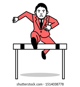 Business Man Jumping Over Hurdle. Vector Illustration.