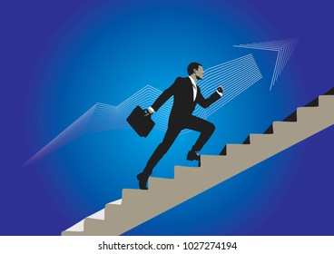 Business man keep step up and forward looking for achievement with grow up linear concept of business target, Go to achievement target of business, Eps 10 vector