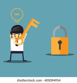 Business man with key try unlock for success, Success concept