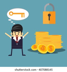 Business man with key try unlock for success, Success concept