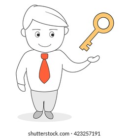 Business man with key, vector illustration.