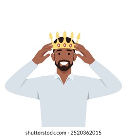 Business man King wearing Golden Crown. Flat vector illustration isolated on white background