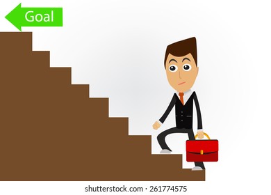 Business man  up the Ladder for goal.