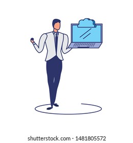 business man with laptop and cloud computing