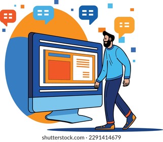 business man with laptop illustration in doodle style isolated on background