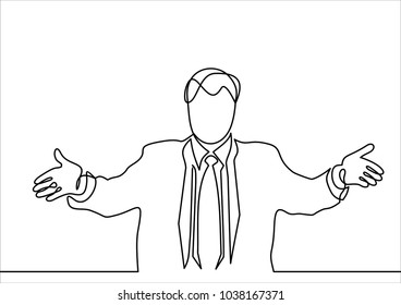 business man or leader raising his hands up celebrating career success and work progress- continuous line drawing