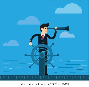 Business man, leadership, manager, vector, concept, boat, ship