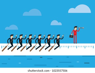 Business man, leadership, manager, vector, concept, boat, ship