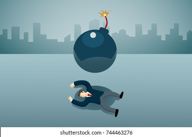 business man lie down on the floor with bomb.