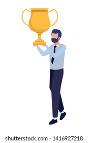 business man lifting a trophy avatar cartoon character vector illustration graphic design