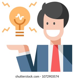 Business man and light bulb flat lllustration