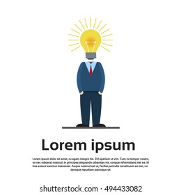 Business Man Light Bulb Head New Idea Flat Vector Illustration