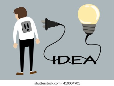 business man with light idea bulb plug socket. creative idea concept flat vector