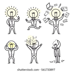 business man with lightbulb - head full of ideas