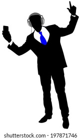 Business man listening music, vector