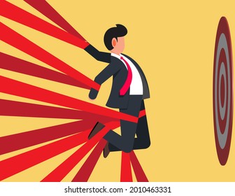 Business man is literally tied up in red tape. concept bureaucratic hindrances