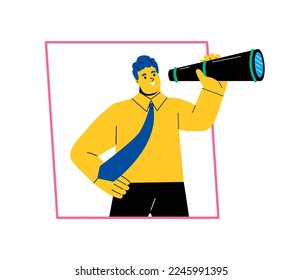 Business man looking ahead through, support opportunity and chance. Support concept. Flat vector illustration isolated on white background
