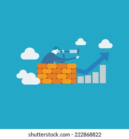 Business man looking at bar graph 